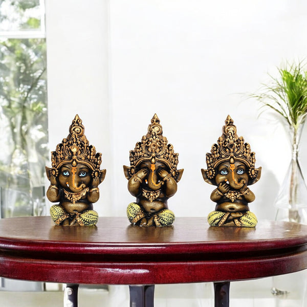 Baal Ganesha Trio for Home Décor—See No Evil, Hear No Evil, Speak No Evil